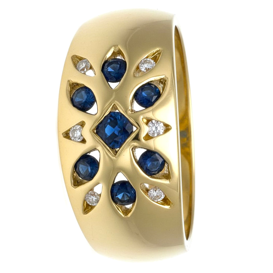 Anello - 18 carati Oro giallo - 0.37ct. tw. Zaffiro - Diamante