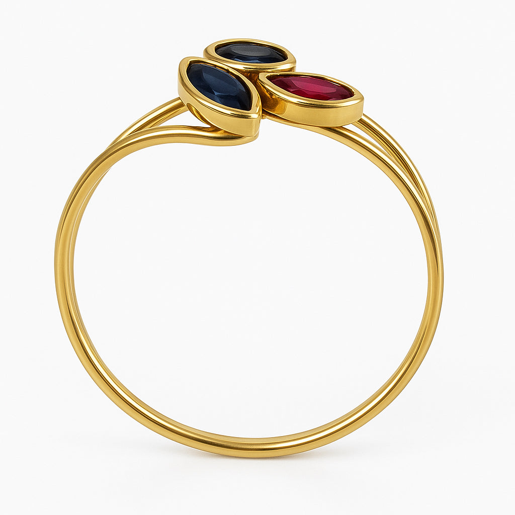 Anello in Oro giallo 18 carati - Zaffiri  e Rubino