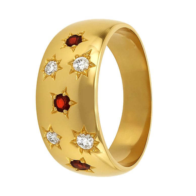 Anello - 18 carati Oro giallo - 0.14ct. tw. Rubino - Diamante