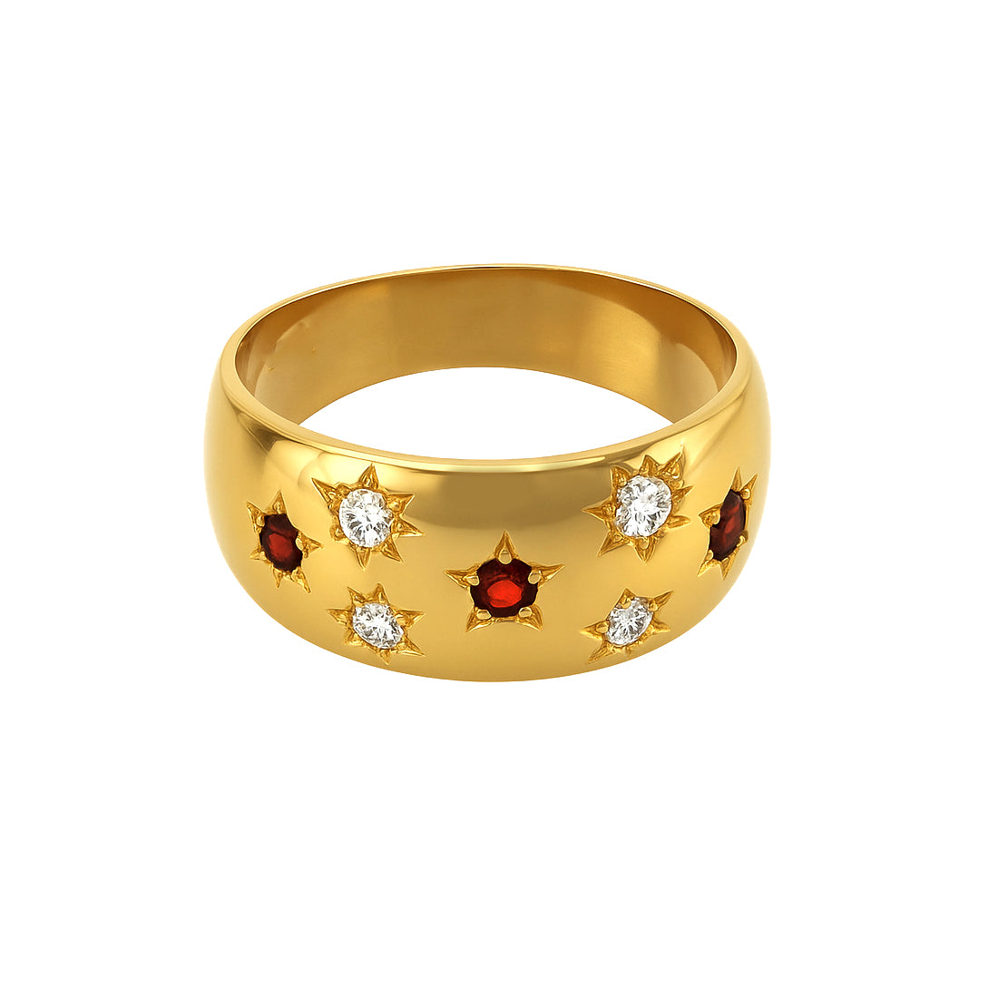 Anello - 18 carati Oro giallo - 0.14ct. tw. Rubino - Diamante