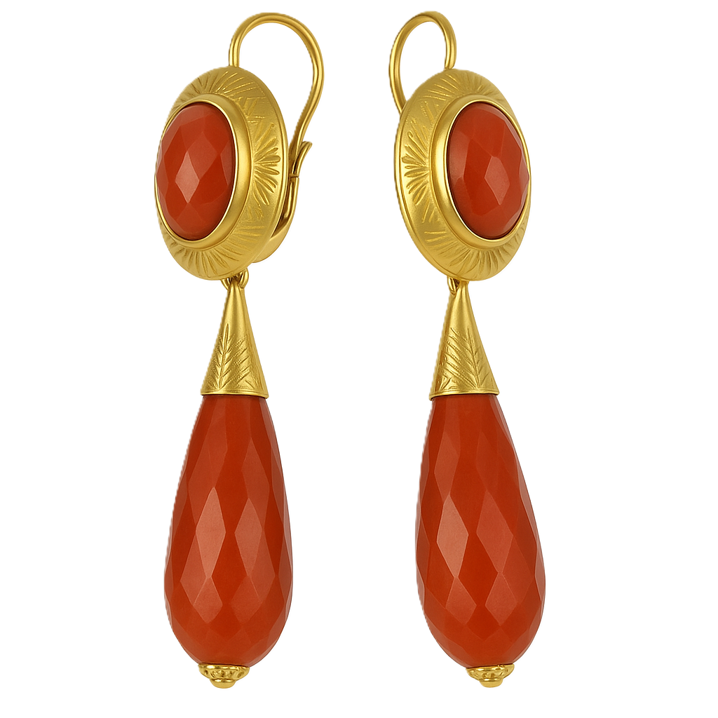 Orecchini - 18 carati Oro giallo - Corallo
