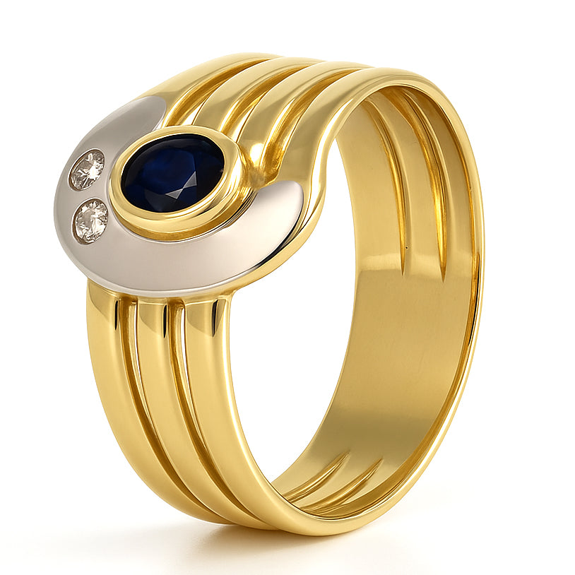 Anello - 18 carati Oro bianco, Oro giallo - 0.20ct. tw. Zaffiro - Diamante