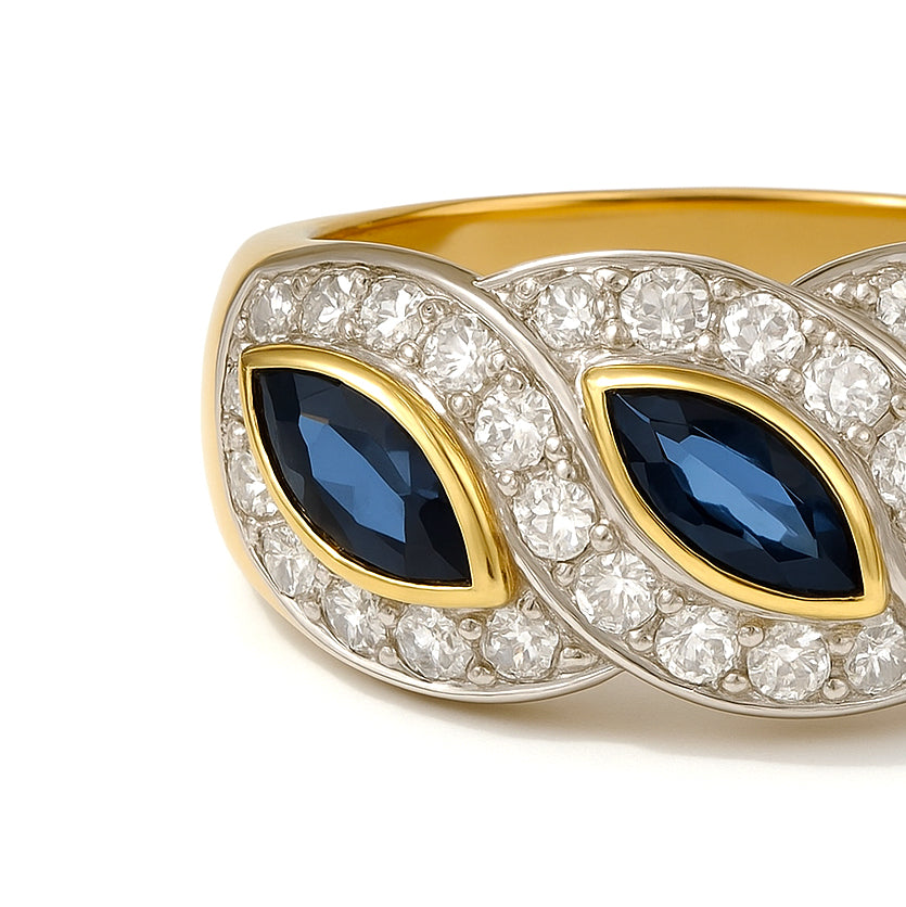 Anello - 18 carati Oro giallo, Oro bianco - 1.95ct. tw. Zaffiro - Diamante