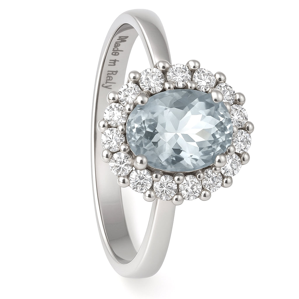 Anello - 18 carati Oro bianco - 1.34ct. tw. Acquamarina - Diamante