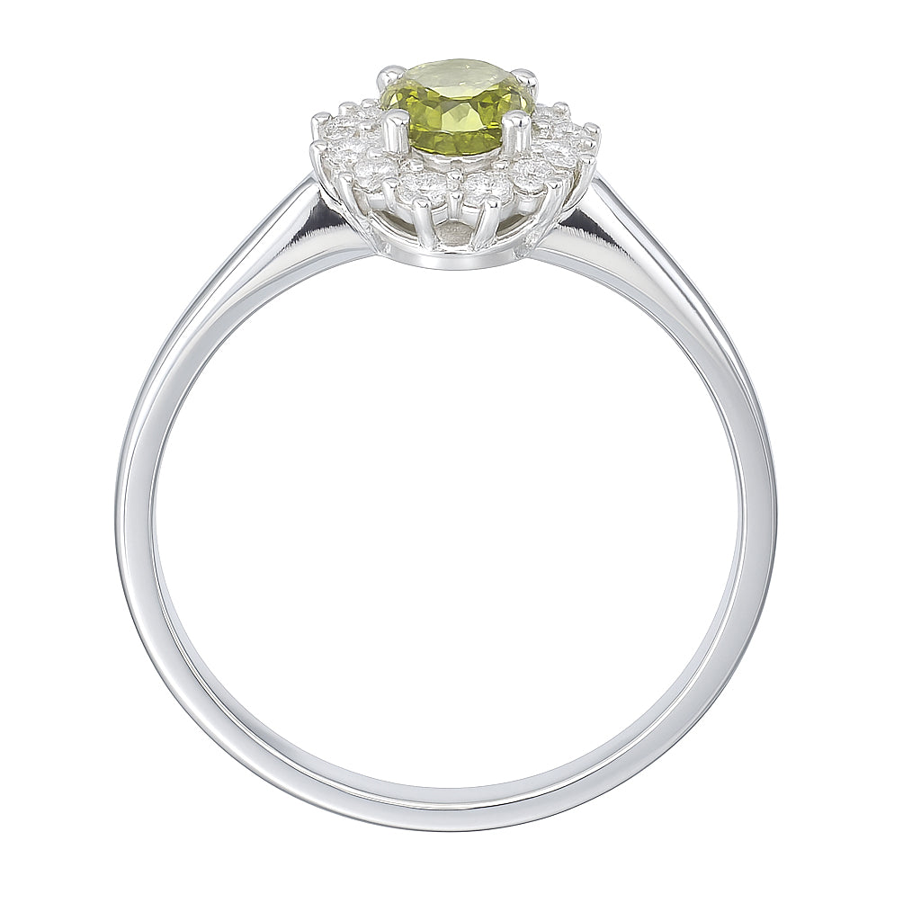 Anello - 18 carati Oro bianco - 1.09ct. tw. Peridoto - Diamante