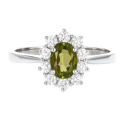 Anello - 18 carati Oro bianco - 1.09ct. tw. Peridoto - Diamante