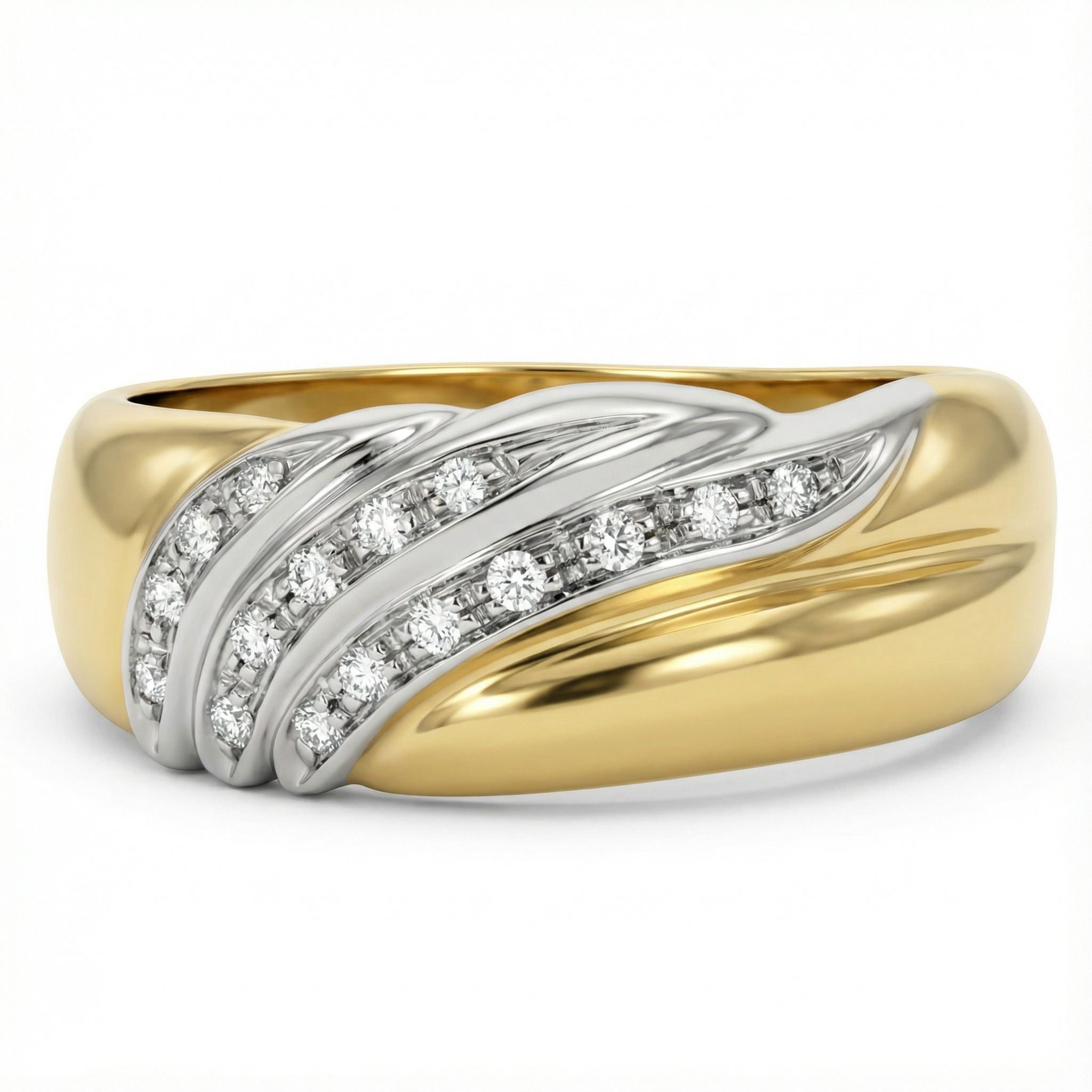 Anello - 18 carati Oro bianco, Oro giallo - 0.16ct. tw. Diamante (Naturale)