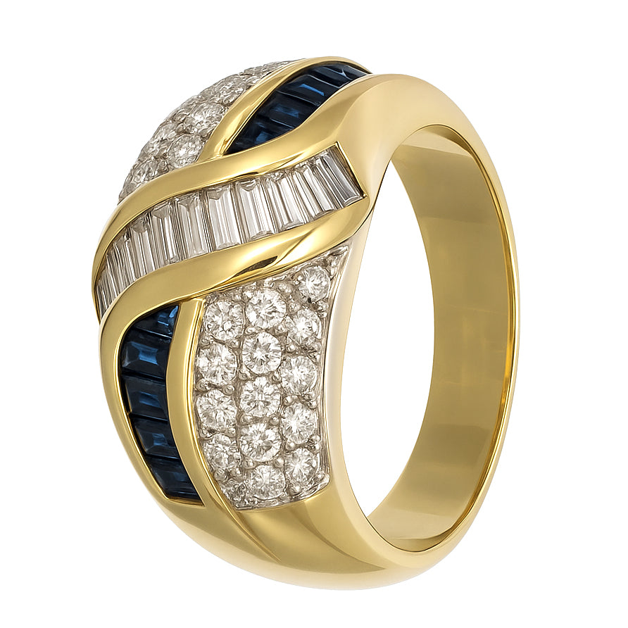 Anello - 18 carati Oro giallo - 1.48ct. tw. Zaffiro - Diamante