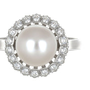 Anello in Oro bianco 18 carati con - zirconi e Perla Akoya