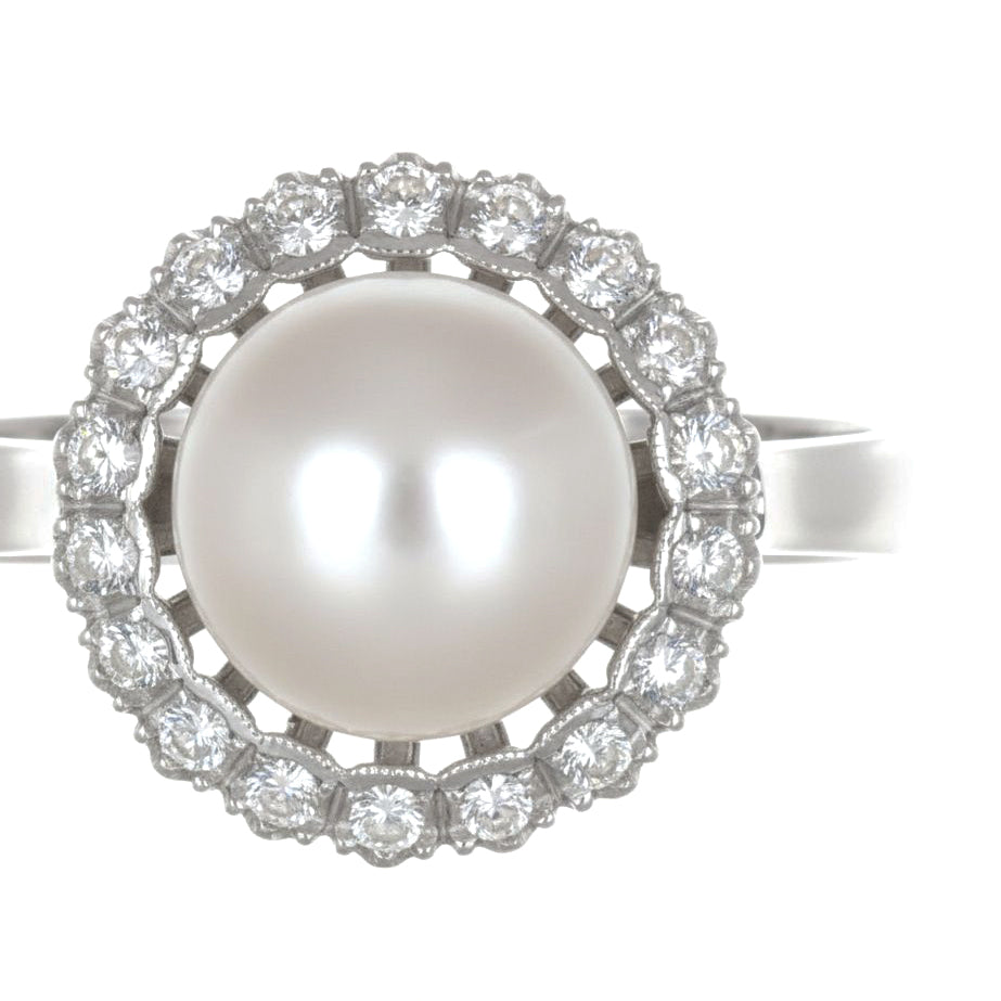 Anello in Oro bianco 18 carati con - zirconi e Perla Akoya