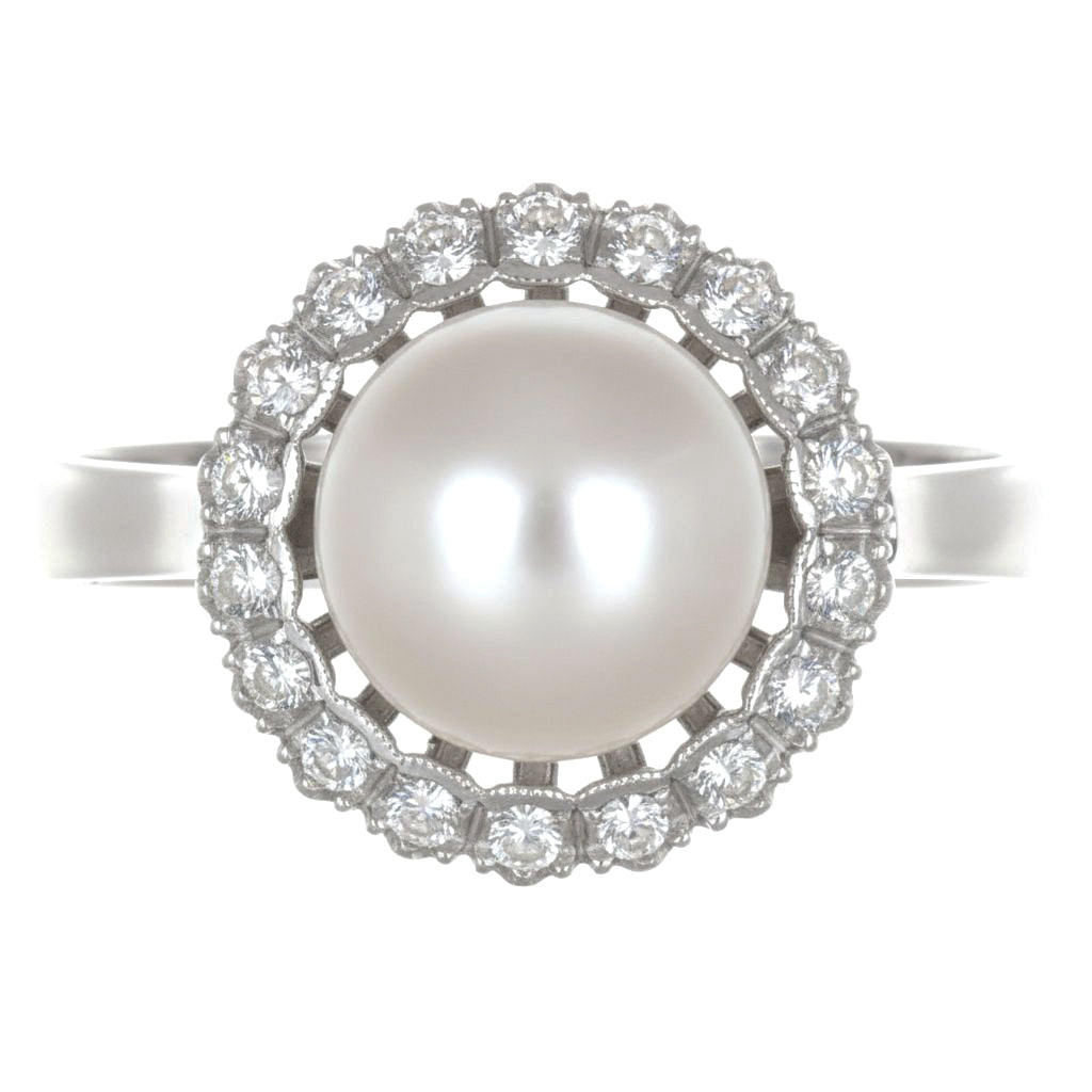 Anello in Oro bianco 18 carati con - zirconi e Perla Akoya