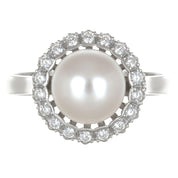 Anello in Oro bianco 18 carati con - zirconi e Perla Akoya