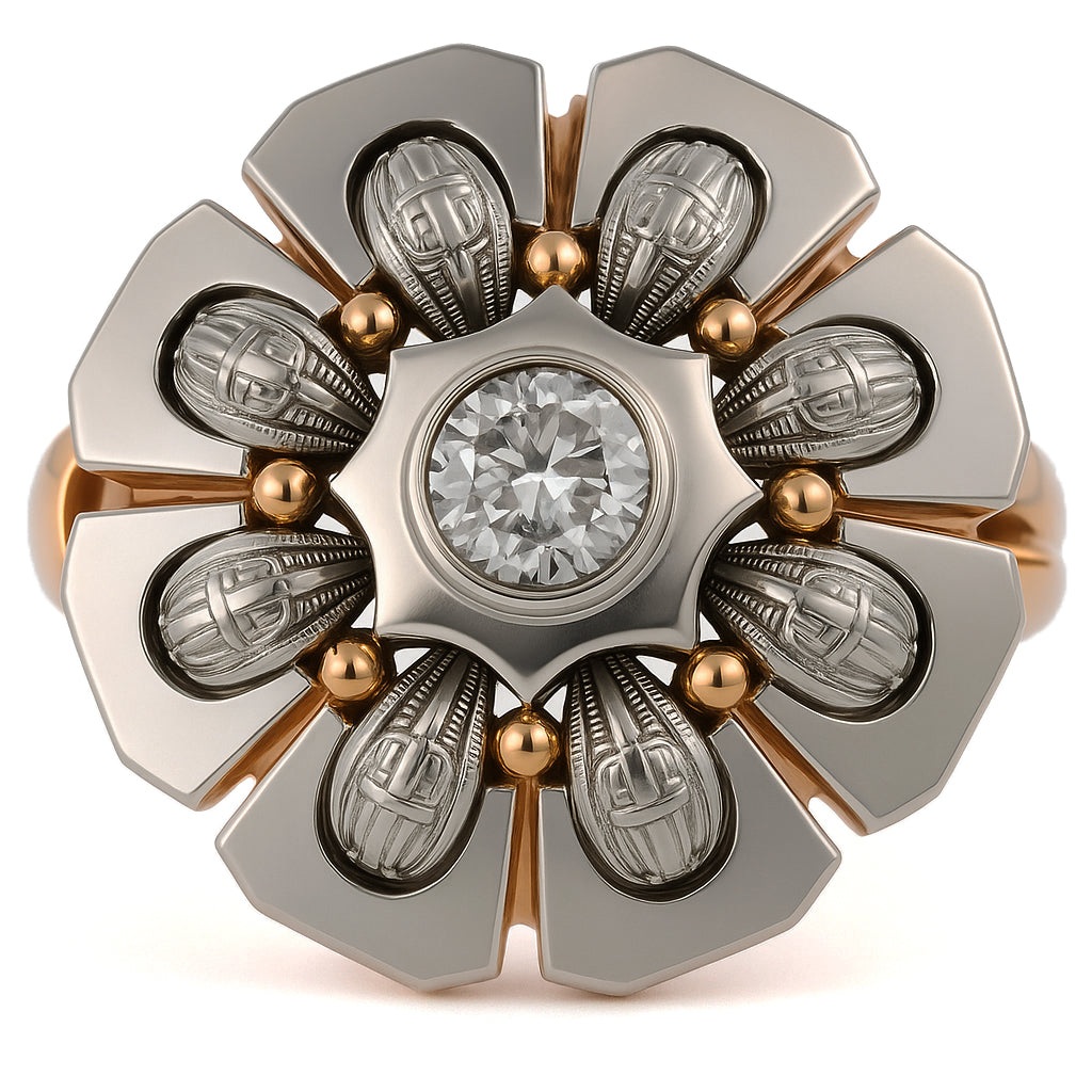 Anello - 18 carati Oro giallo, Argento - 0.30ct. tw. Diamante (Naturale)