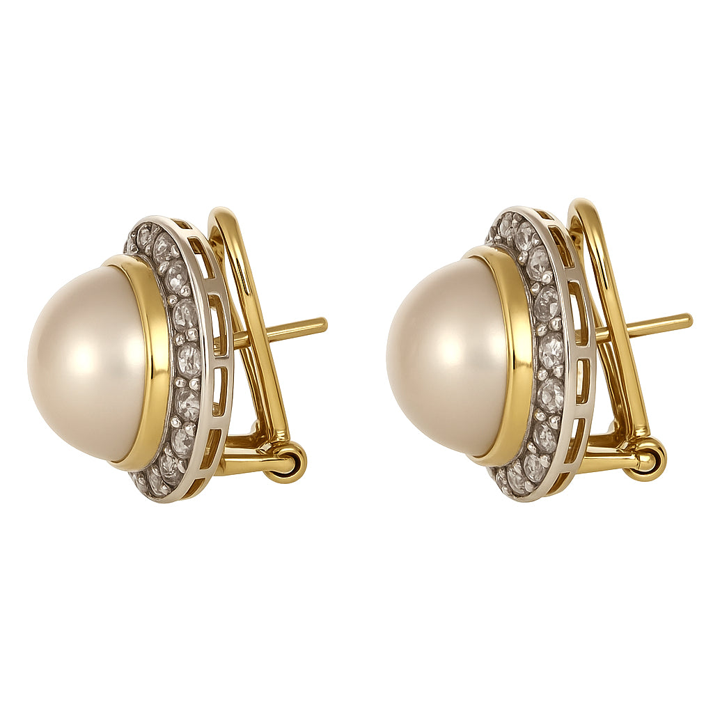 Orecchini - 18 carati Oro bianco, Oro giallo - 0.96ct. tw. Diamante (Naturale) - Perla