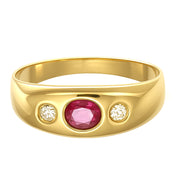 Anello - 18 carati Oro giallo - 0.20ct. tw. Rubino - Diamante