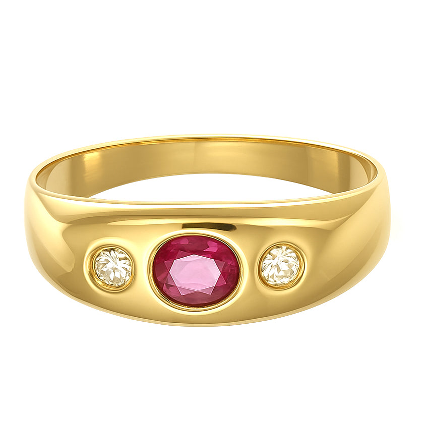 Anello - 18 carati Oro giallo - 0.20ct. tw. Rubino - Diamante