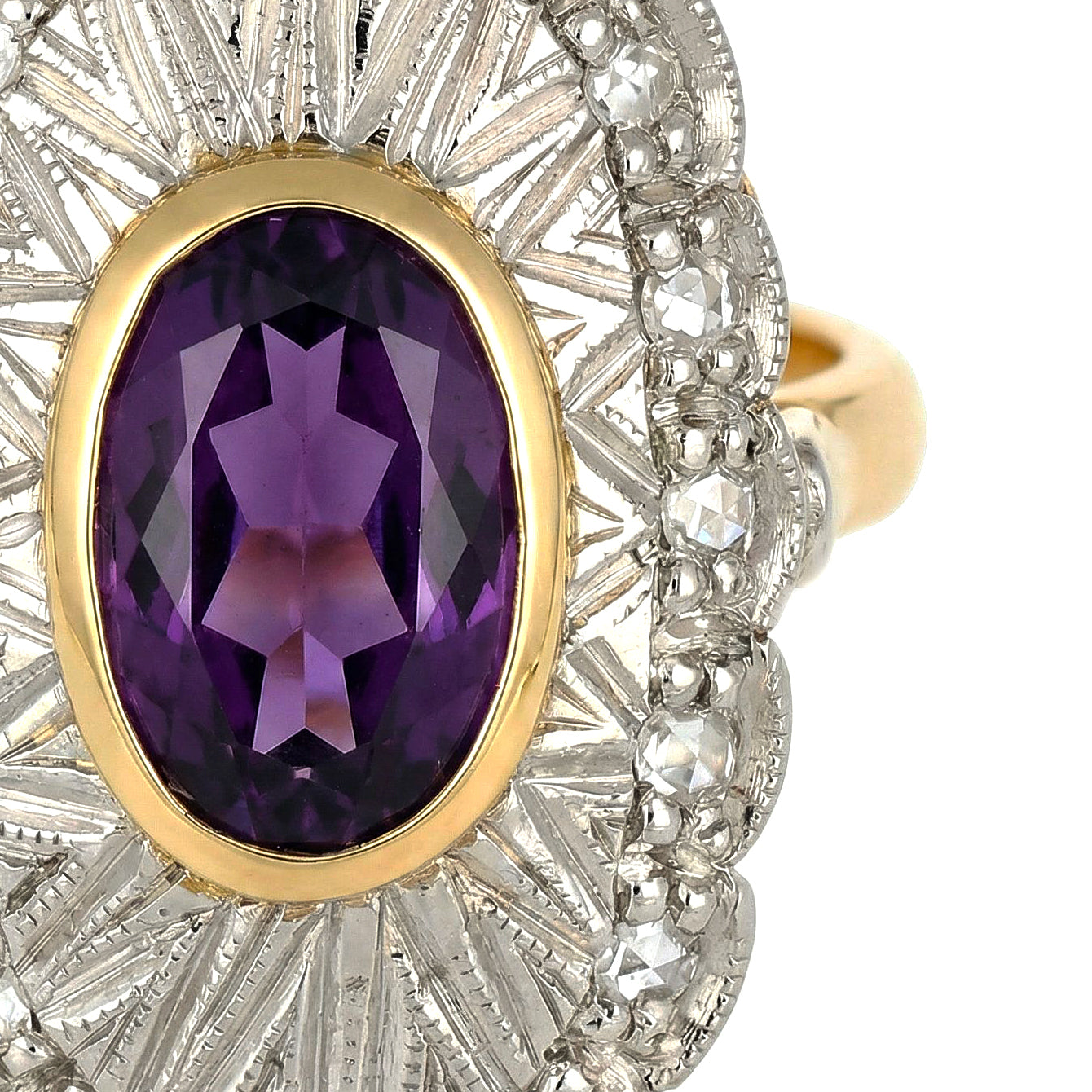 14 carati  Oro giallo, Argento 925 - Anello - Ametista - Diamanti