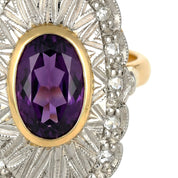 14 carati  Oro giallo, Argento 925 - Anello - Ametista - Diamanti