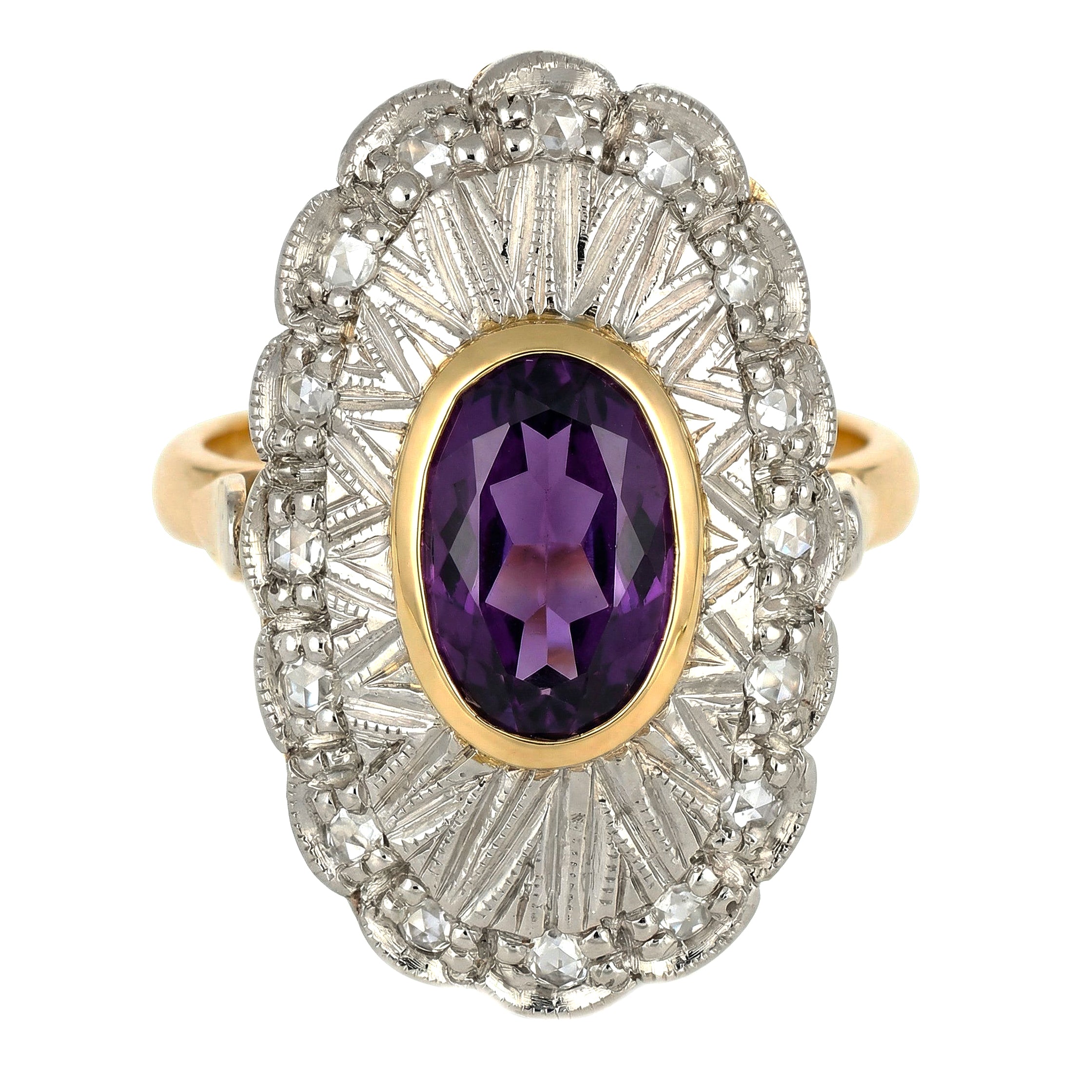 14 carati  Oro giallo, Argento 925 - Anello - Ametista - Diamanti