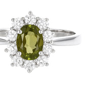 Anello - 18 carati Oro bianco - 1.09ct. tw. Peridoto - Diamante