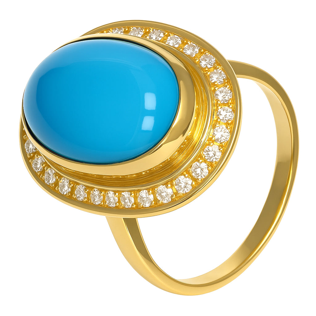 Anello - 18 carati Oro giallo - 10.12ct. tw. Turchese - Diamante - Made in Italy - Handmade