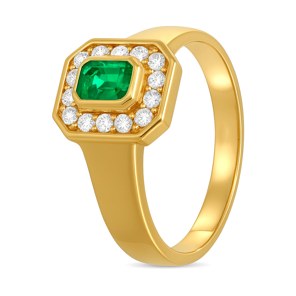 Anello - 18 carati Oro giallo - 0.51ct. tw. Smeraldo - Diamante