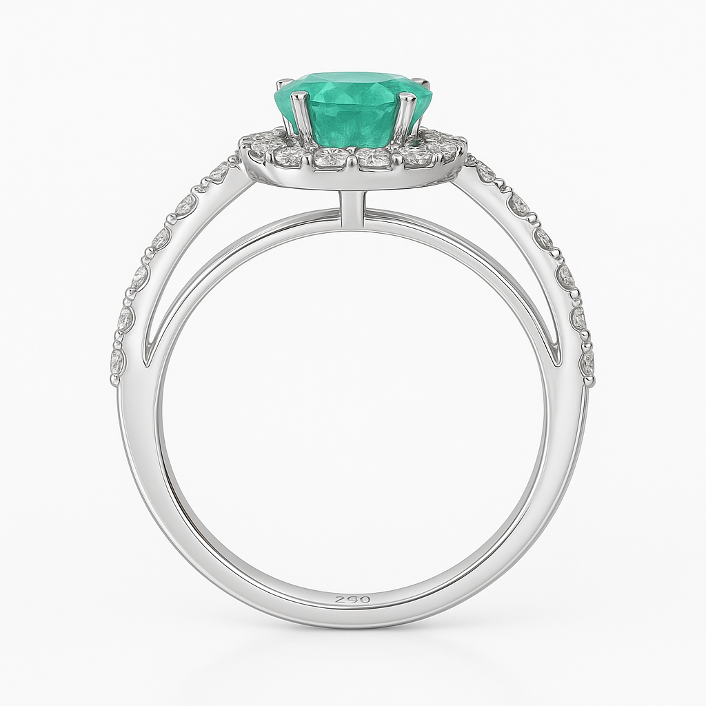 Anello - 18 carati Oro bianco - 1.65ct. tw. Smeraldo - Diamante