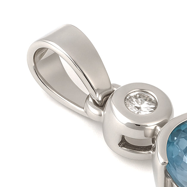 Ciondolo - 18 carati Oro bianco- Acquamarina - Diamante