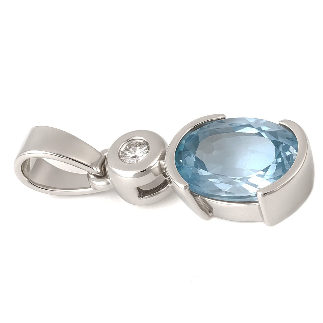 Ciondolo - 18 carati Oro bianco- Acquamarina - Diamante