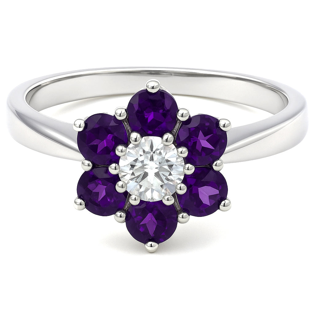 Anello - 18 carati Oro bianco - 0.93ct. tw. Ametista - Diamante