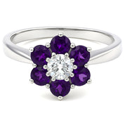 Anello - 18 carati Oro bianco - 0.93ct. tw. Ametista - Diamante