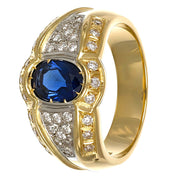 Anello - 18 carati Oro giallo, Oro bianco - 1.425ct. tw. Zaffiro - Diamante