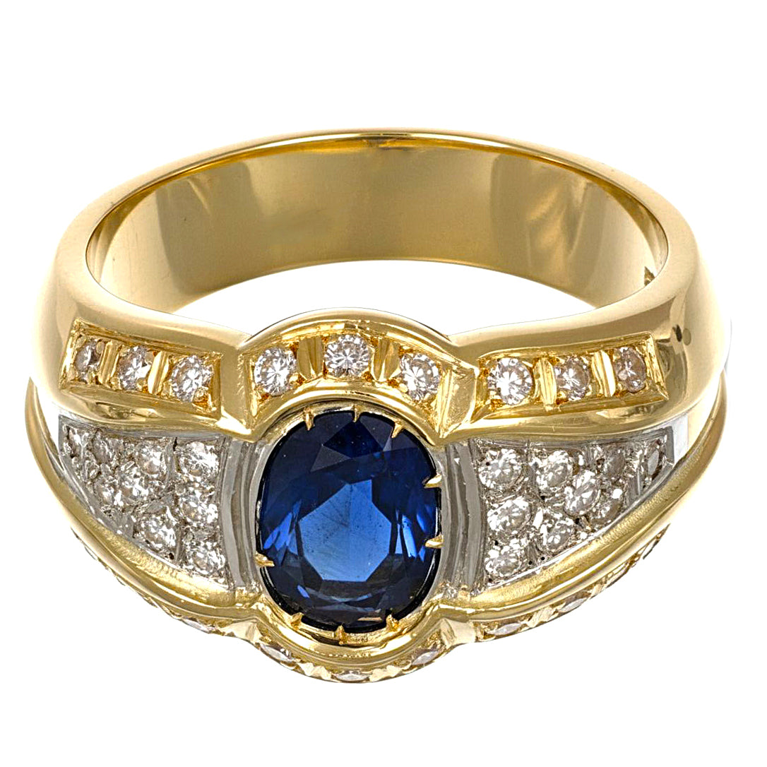 Anello - 18 carati Oro giallo, Oro bianco - 1.425ct. tw. Zaffiro - Diamante