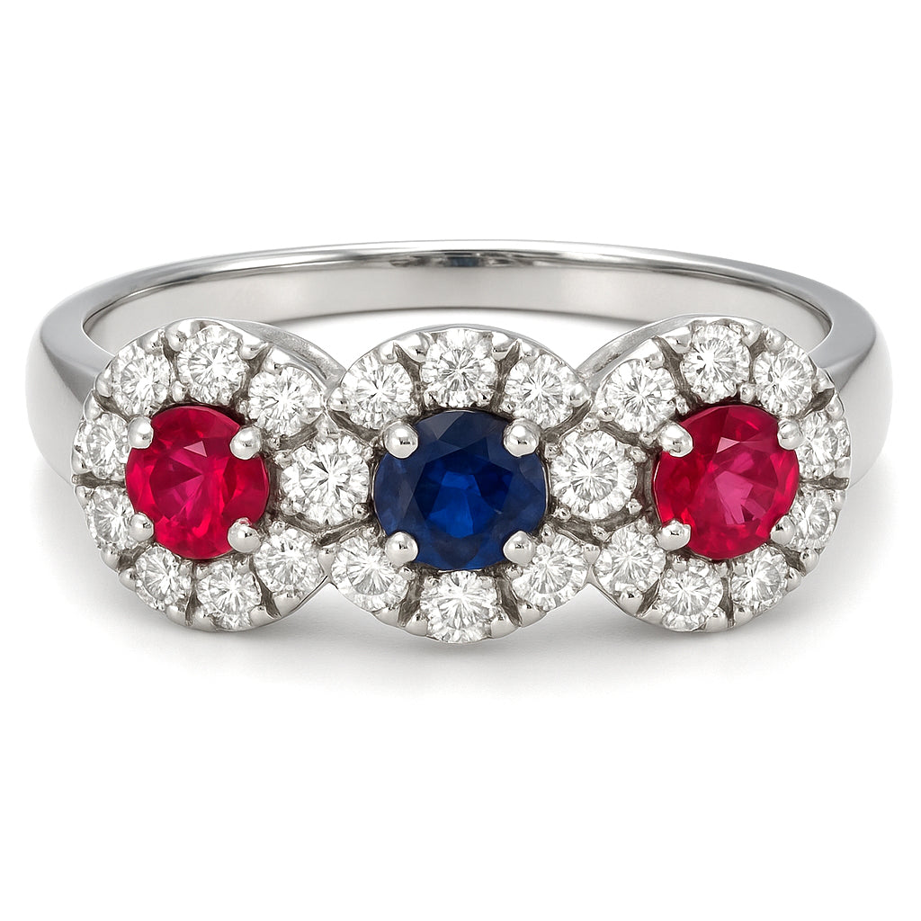 Anello - 18 carati Zaffiri - Rubini - Diamanti, Oro bianco - 0.60ct. tw.