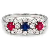 Anello - 18 carati Zaffiri - Rubini - Diamanti, Oro bianco - 0.60ct. tw.