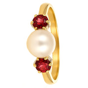 Anello - 18 carati Oro bianco, Oro giallo - 0.30ct. tw. Granato - Perla