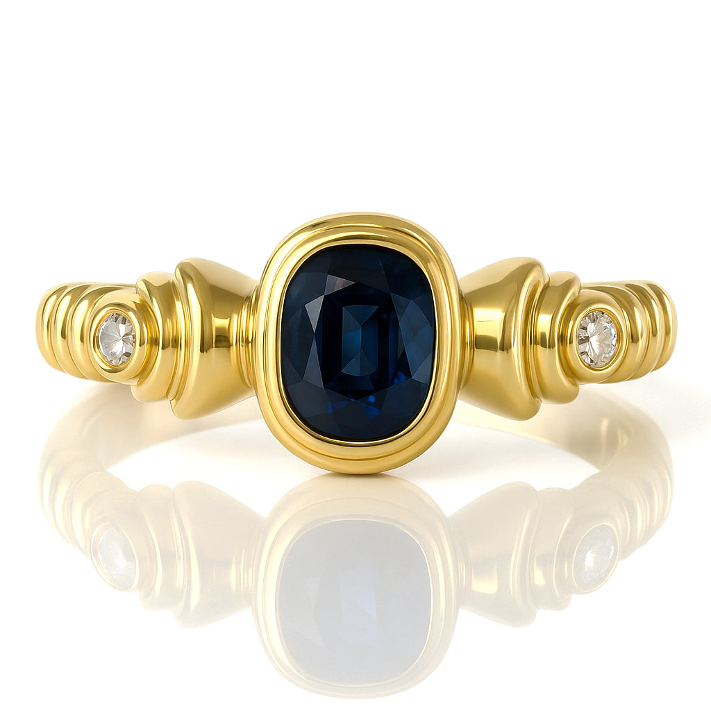 Anello - 18 carati Oro giallo - 0.72ct. tw. Zaffiro - Diamante