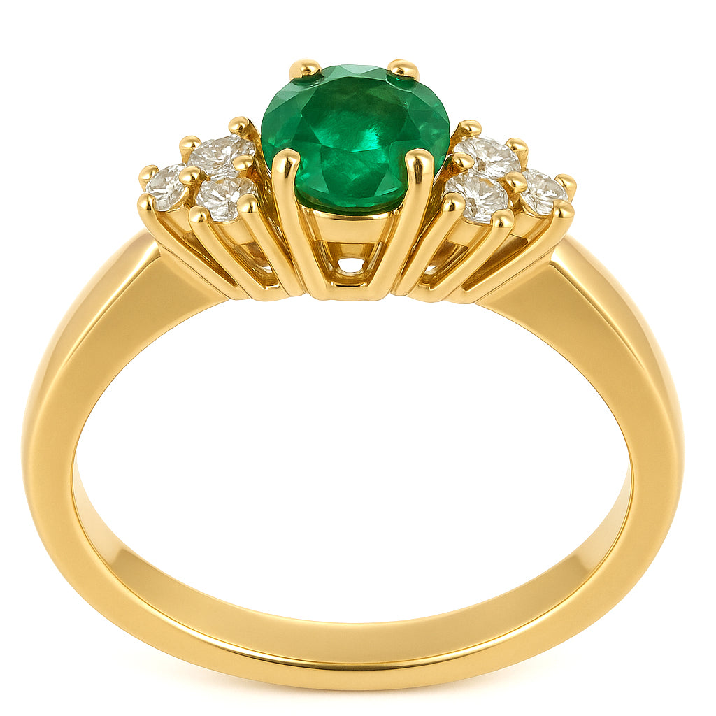 Anello - 18 carati Oro giallo - 0.92ct. tw. Smeraldo - Diamante