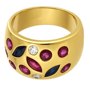 Anello - 18 carati Oro giallo, Rubini - Zaffiro -Diamanti- - 1.06ct. tw.