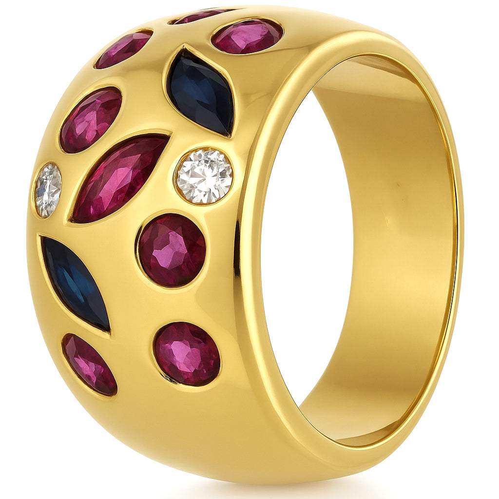 Anello - 18 carati Oro giallo, Rubini - Zaffiro -Diamanti- - 1.06ct. tw.