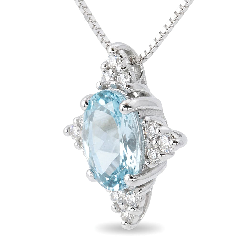 Collana con ciondolo - 18 carati Oro bianco - 0.79ct. tw. Acquamarina - Diamante