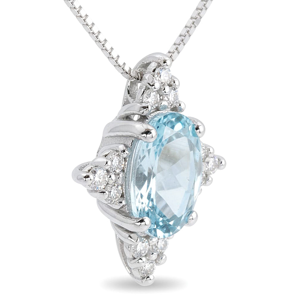 Collana con ciondolo - 18 carati Oro bianco - 0.79ct. tw. Acquamarina - Diamante