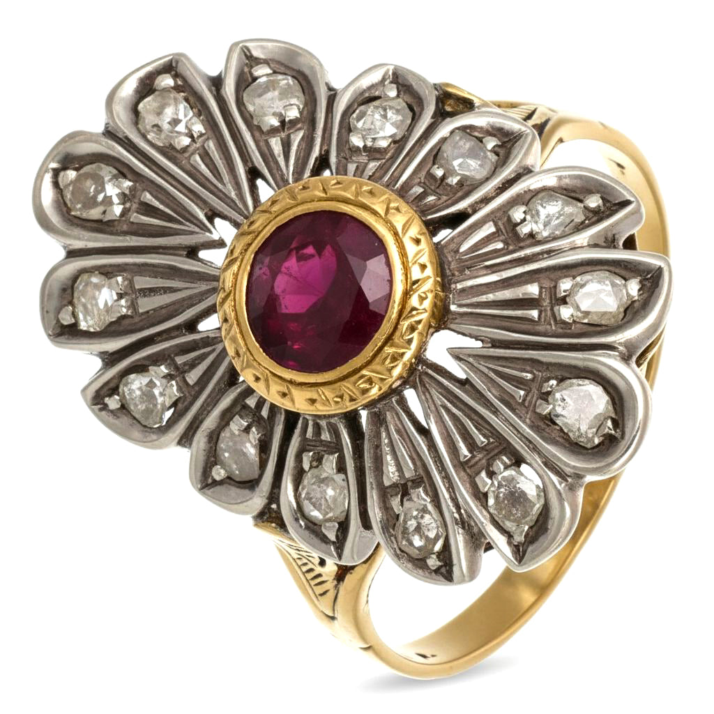 Anello - 18 carati Oro giallo, Argento - 1.12ct. tw. Rubino - Diamante