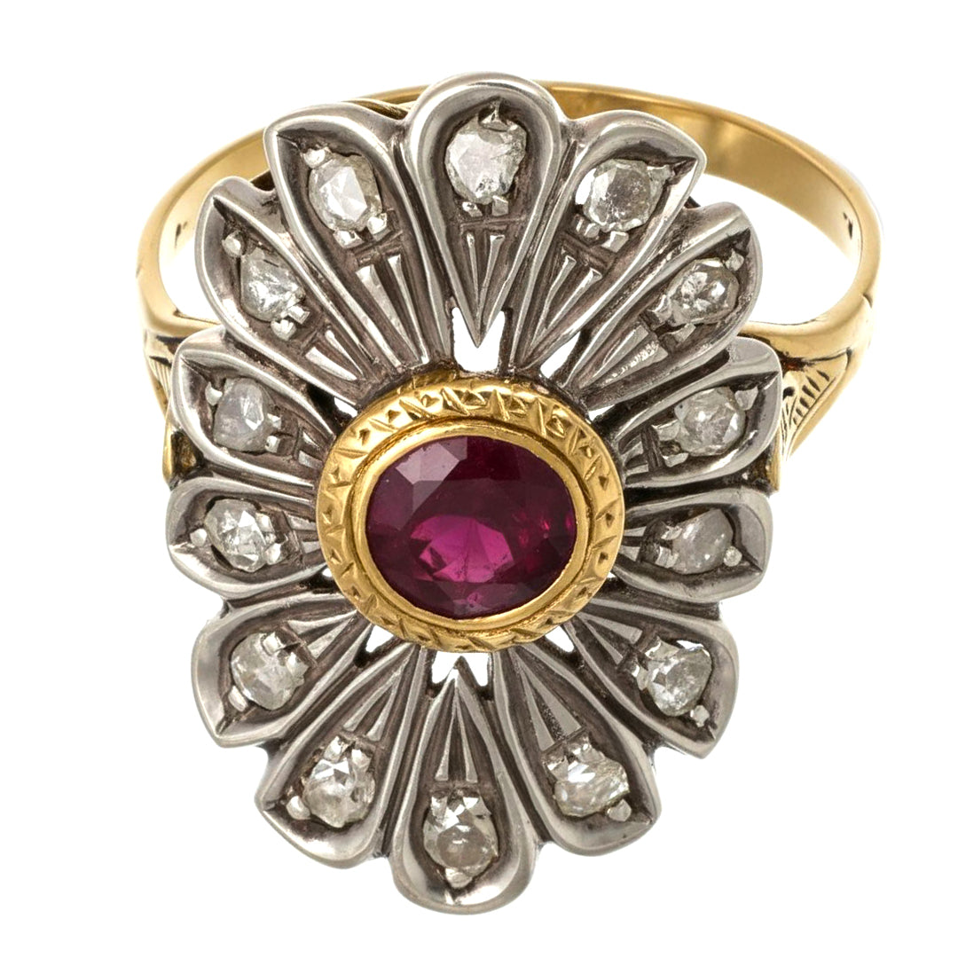 Anello - 18 carati Oro giallo, Argento - 1.12ct. tw. Rubino - Diamante