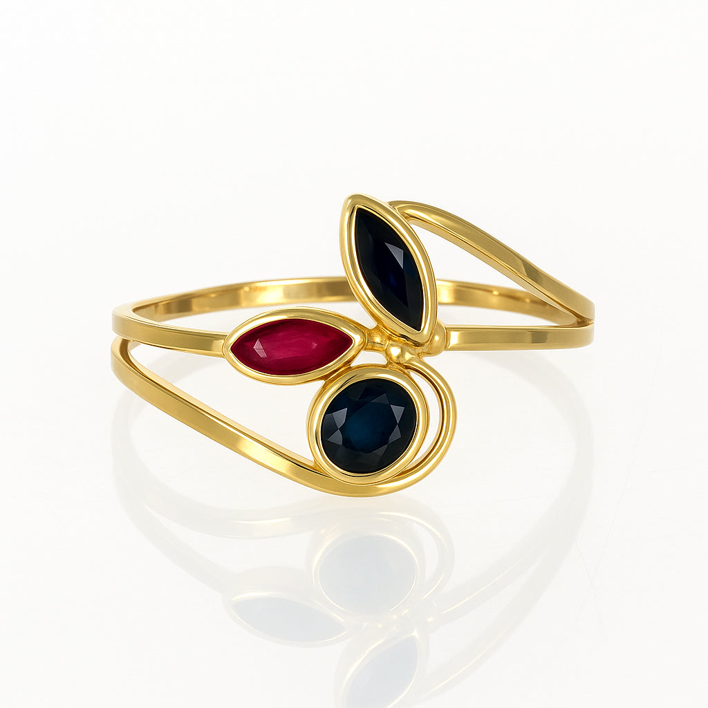 Anello in Oro giallo 18 carati - Zaffiri  e Rubino