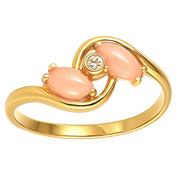 Anello - 18 carati Oro giallo - 0.03ct. tw. Diamante (Naturale) - Corallo