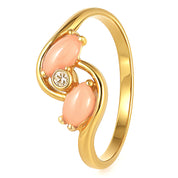 Anello - 18 carati Oro giallo - 0.03ct. tw. Diamante (Naturale) - Corallo