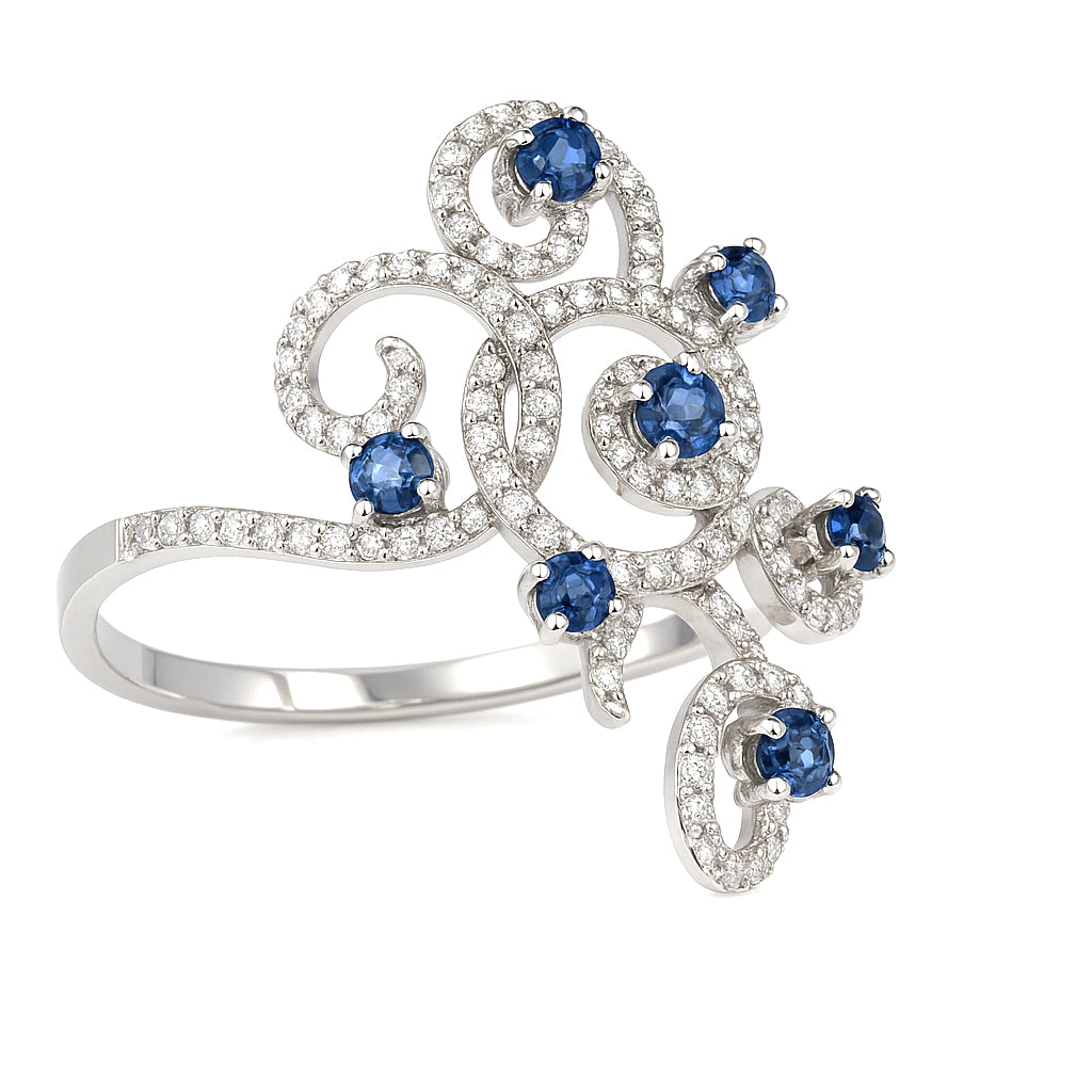 Anello - 18 carati Oro bianco - 4.20ct. tw. Zaffiro - Diamante