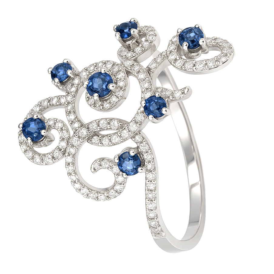 Anello - 18 carati Oro bianco - 4.20ct. tw. Zaffiro - Diamante