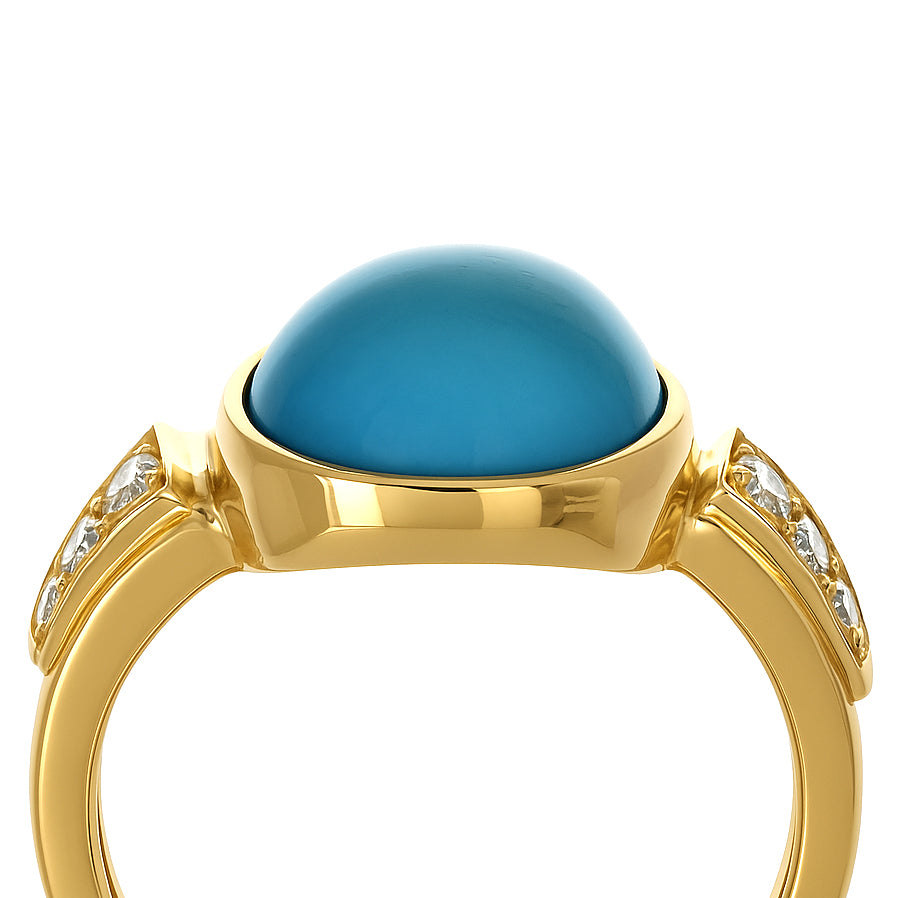 Anello - 18 carati Oro giallo - 10.42ct. tw. Turchese - Diamante